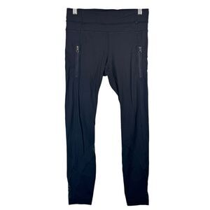 Lululemon Black Running Leggings Zip Pocket Mesh Panel Athletic Pants Size 4 25"